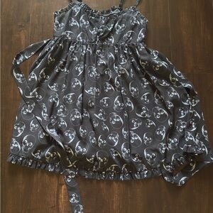 Sourpuss Black And White Lined Dress Skulls Goth Spaghetti Straps Small